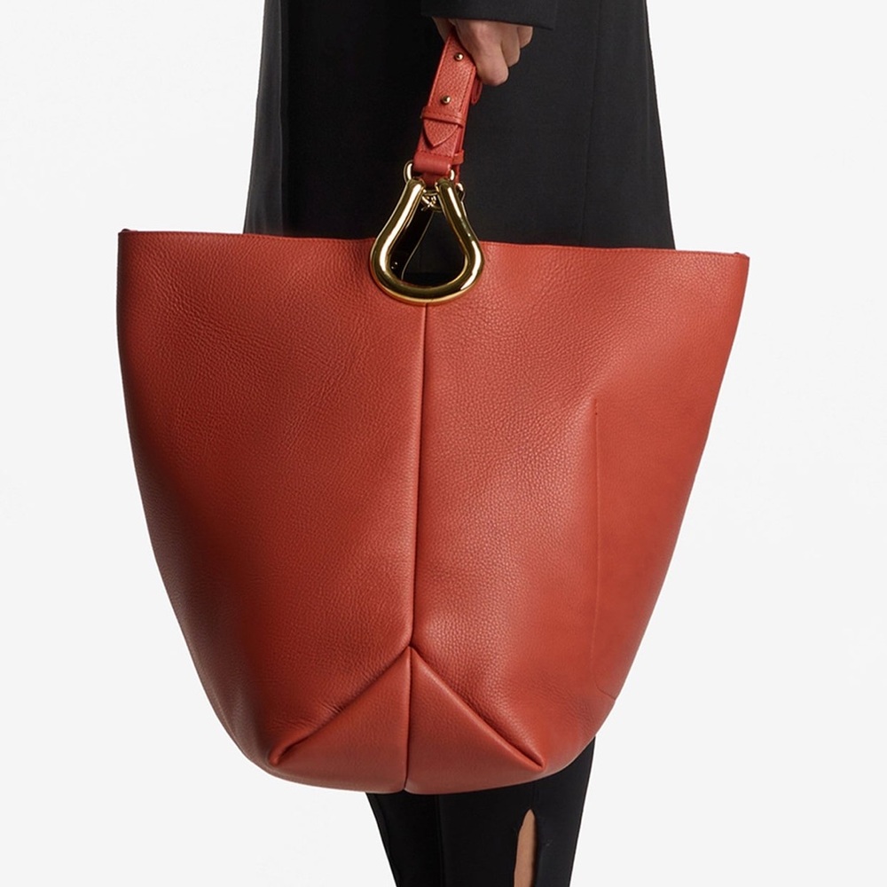 St. John Red Leather Shoulder Hobo Bag with Gold Accent